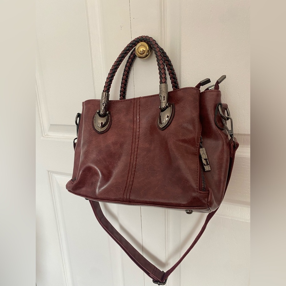 Brown Leather Satchel with Silver Accents